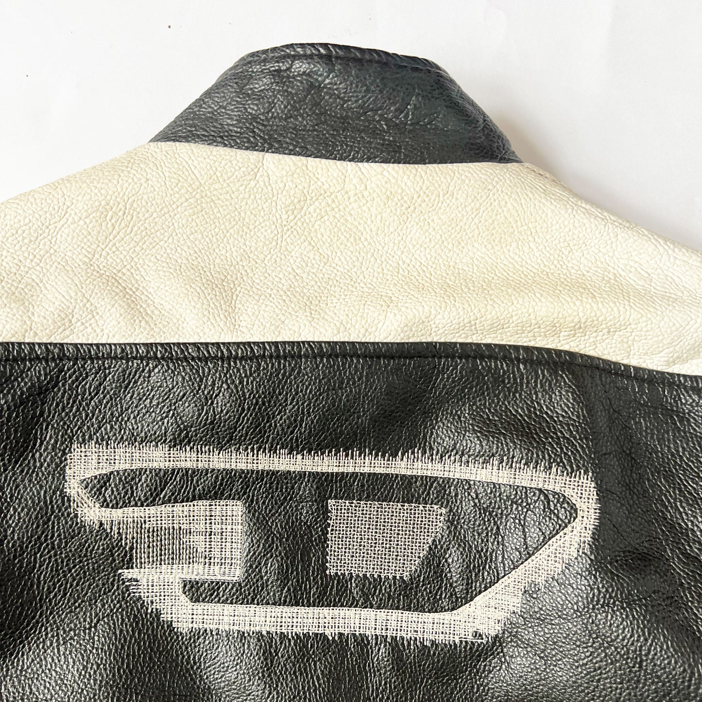 00's Diesel Leather Moto Jackets with Embroidered Logo & Stripe Detailing - M