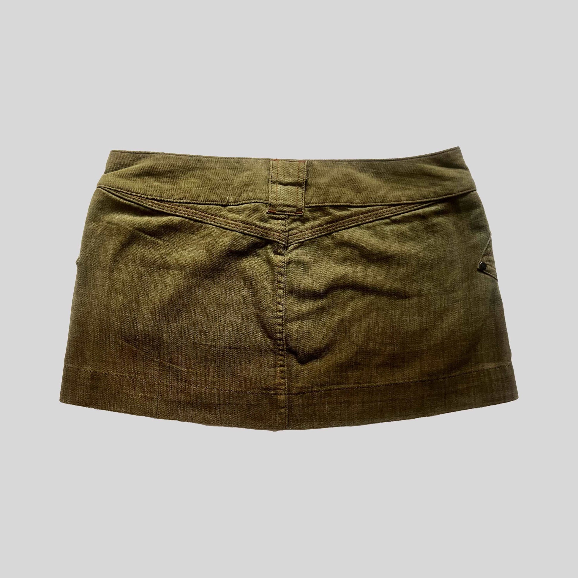 00's Diesel Micro Mini Skirt with Dip Dye Effect in Khaki - w30"