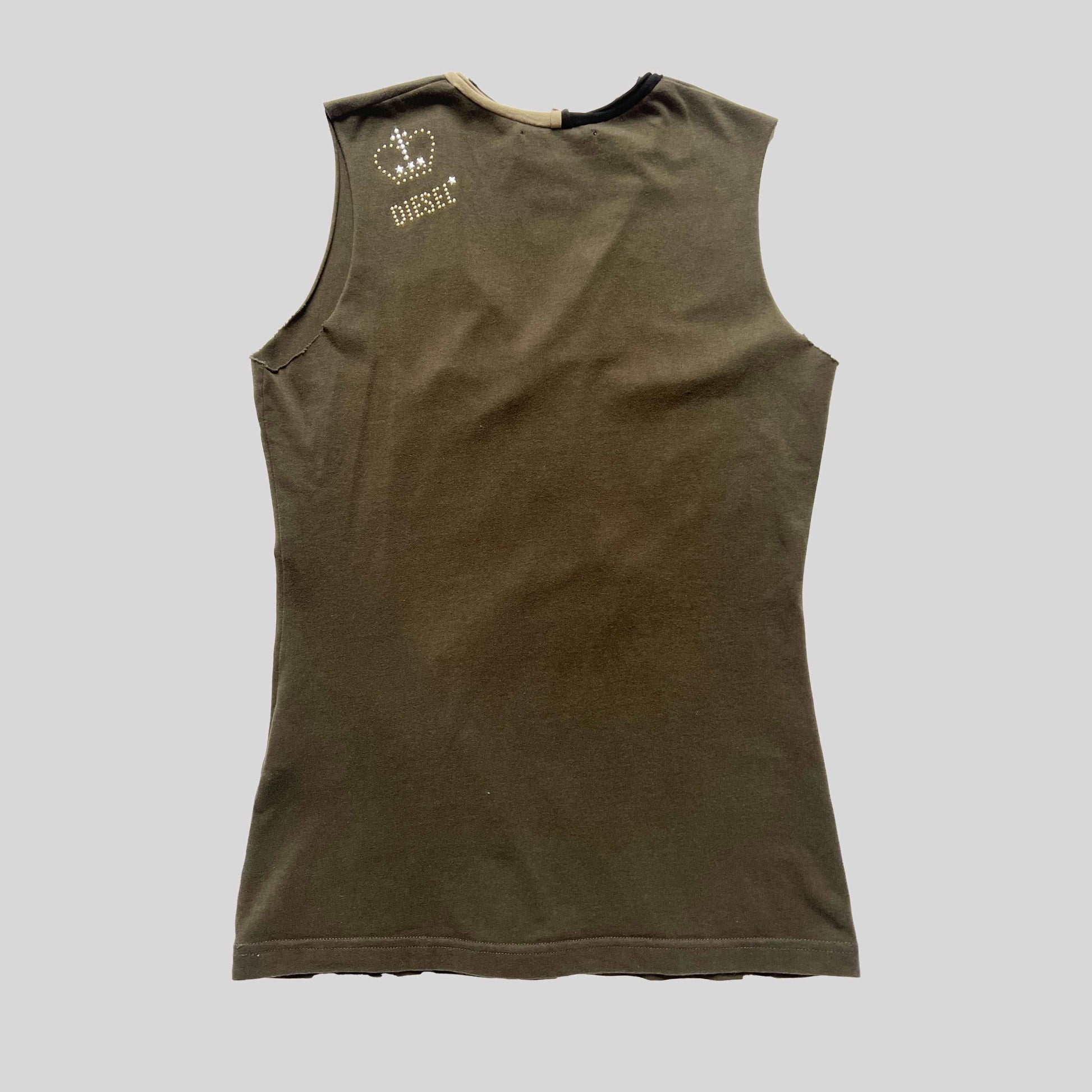 00's Diesel Tank Top with Tie Detail in Khaki - M