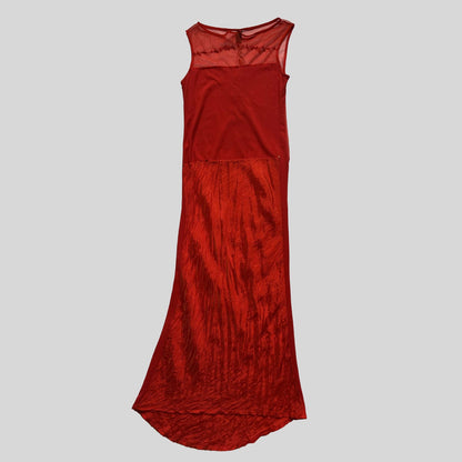 00's Eplay Embroidered Full Length Dress with Mesh in Red - L