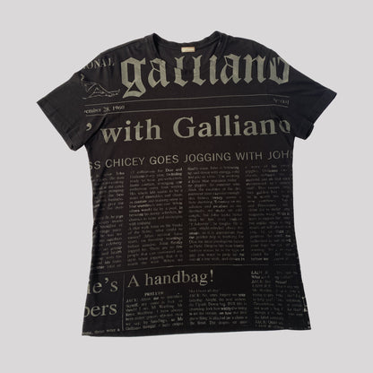 Vintage John Galliano Newspaper Print Tshirt in Black - XL