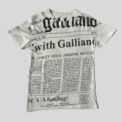 Vintage John Galliano Newspaper Print Tshirt in White - XL