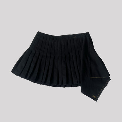 Vintage John Galliano Pleated Mini Kilt Skirt in Navy Wool - w28"