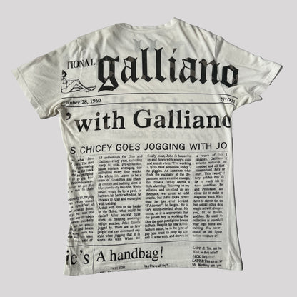 Vintage John Galliano Newspaper Print Tshirt in White - XL