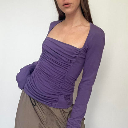 00's Miss Sixty Long Sleeve Bodice Top with Open Back in Purple - M