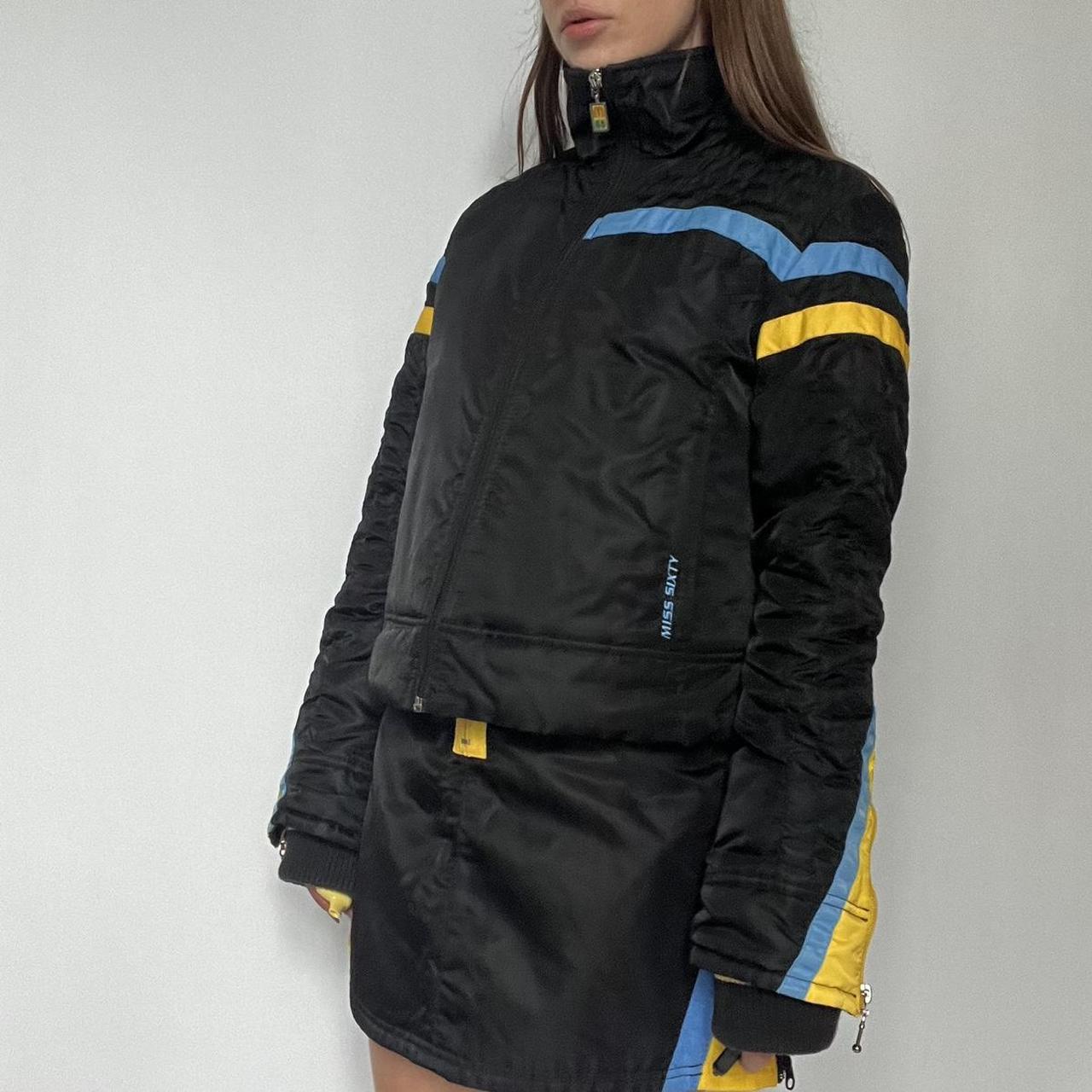 00's Miss Sixty Ski Bomber Jacket in Black, Blue and Yellow - M