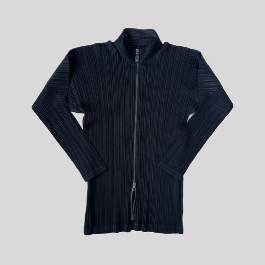 Issey Miyake Pleats Please Zip Up Jacket with Double Way Zip in Black - Size 4