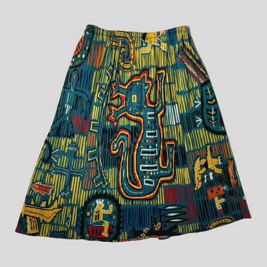 2002 Pleats Please Ancient Animal Mural Print Skirt in Blue - Size 4