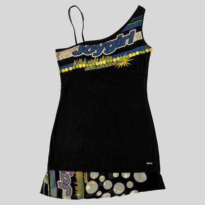 00's Miss Sixty Killah Asymmetrical Dress with "Joygirl" Graphic Print - M