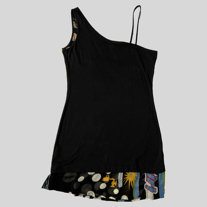 00's Miss Sixty Killah Asymmetrical Dress with "Joygirl" Graphic Print - M