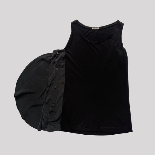 Miu Miu Tank Top with Silk Oval in Black - XS