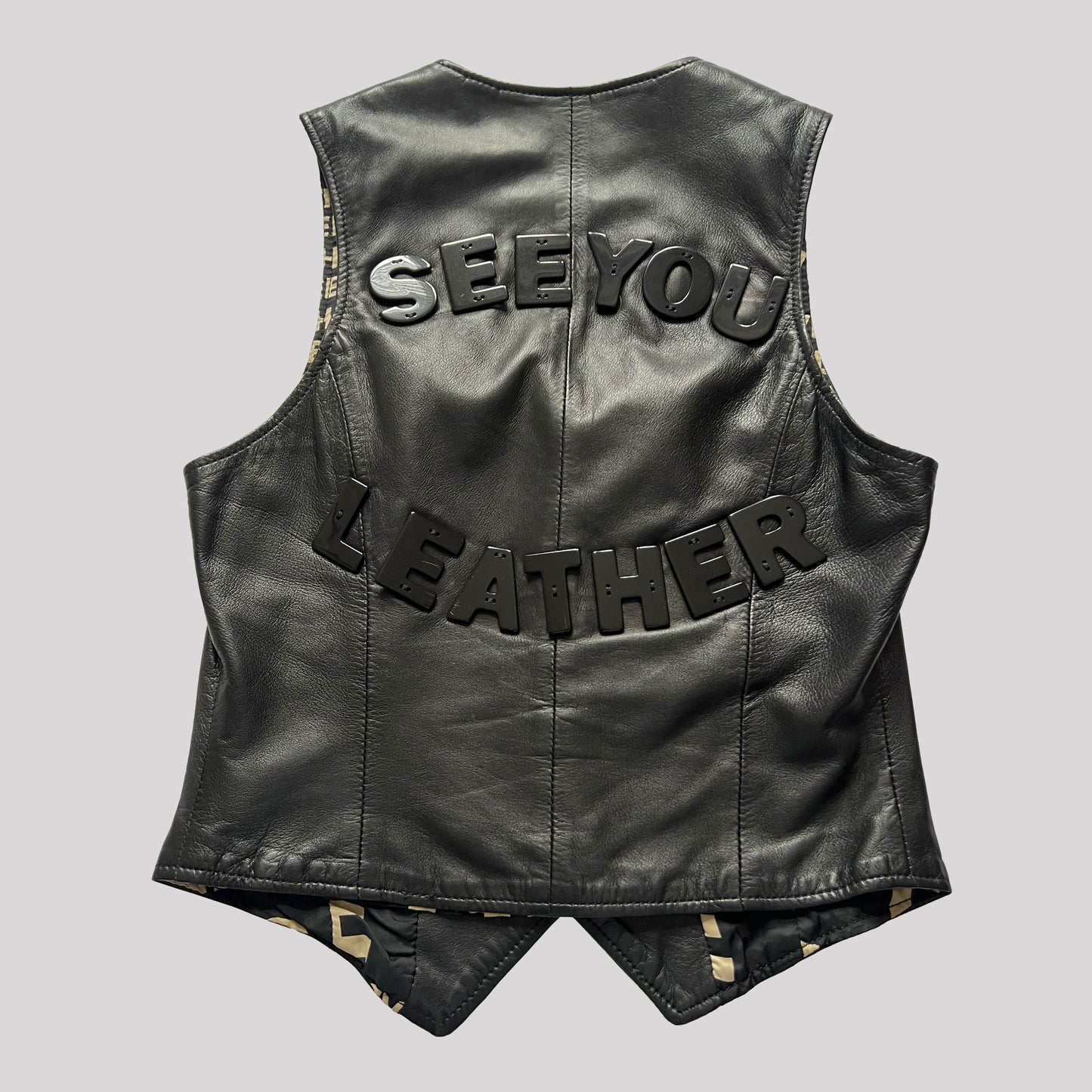 80's Moschino Leather Waistcoat with Perspex Lettering - S