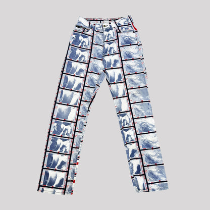 90's Moschino VSH Print Jeans in Blue White and Red - W28"