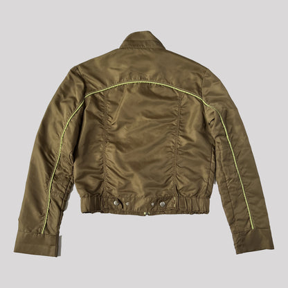 00's Miss Sixty Nylon Bomber Jacket in Khaki with Lime Green Detailing - L