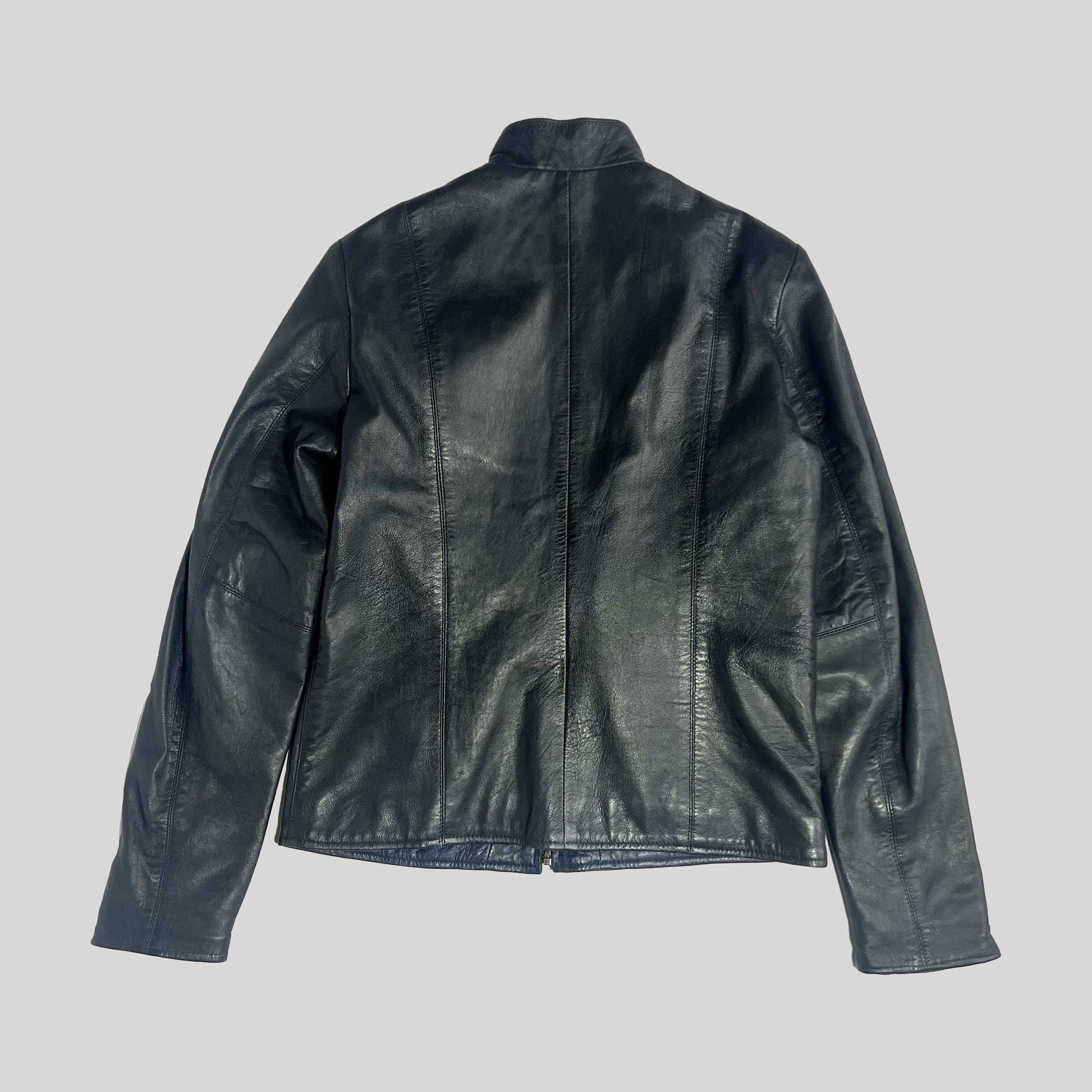 00's Leather Fitted Jacket in Navy - M