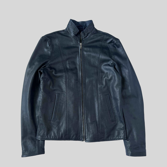 00's Leather Fitted Jacket in Navy - M