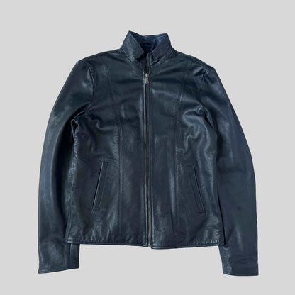 00's Leather Fitted Jacket in Navy - M