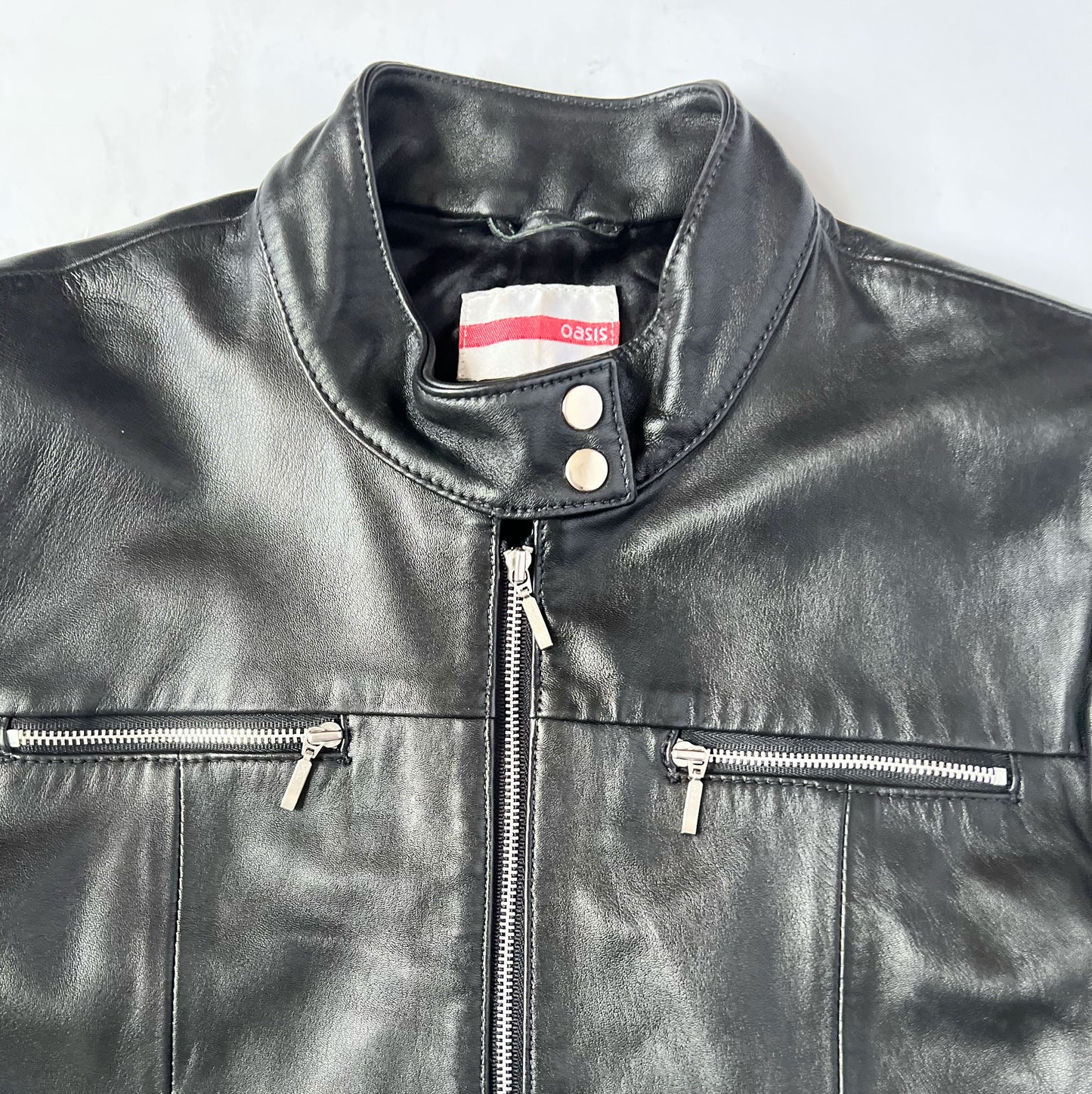 00's Vintage Oasis Leather Biker Jacket - Size 10