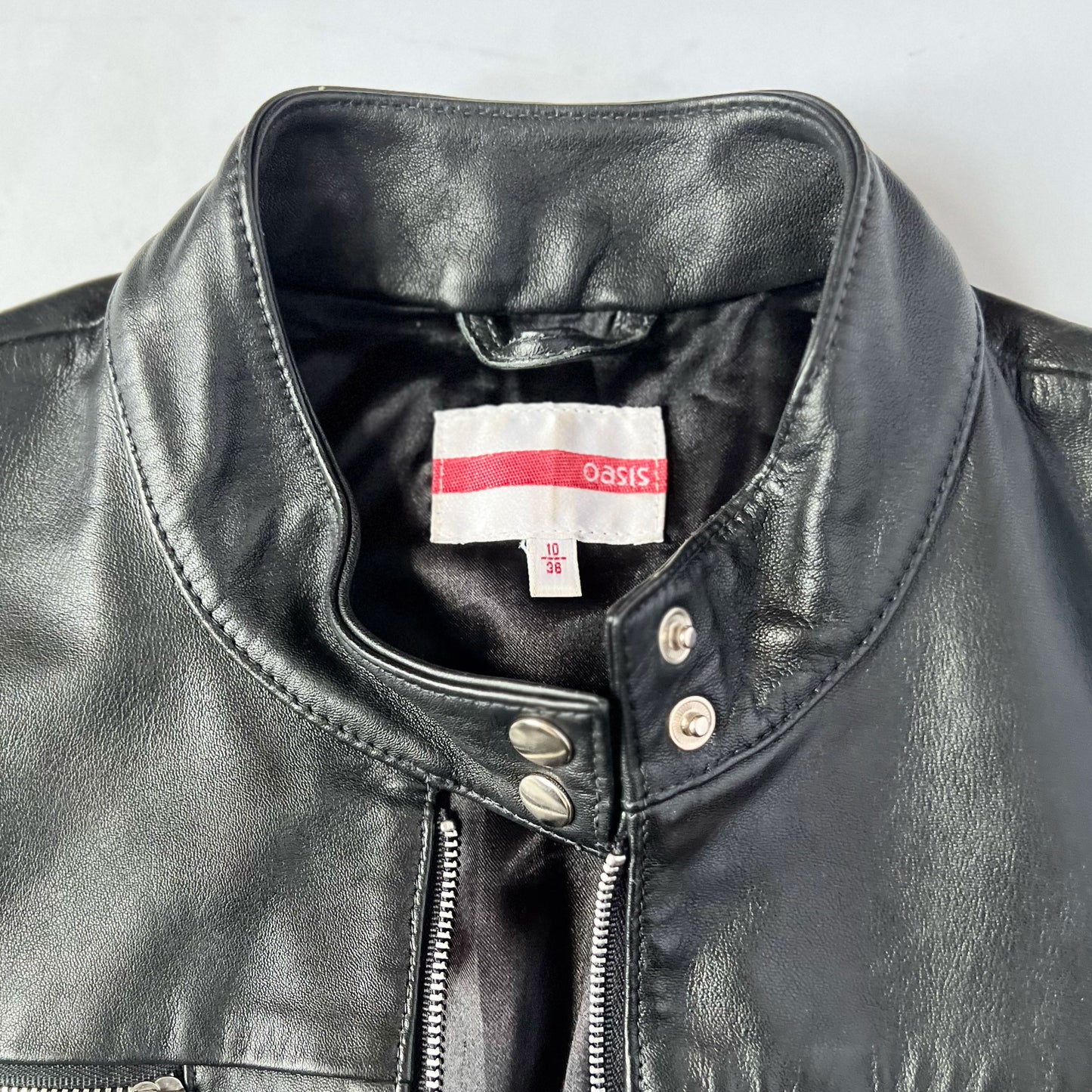 00's Vintage Oasis Leather Biker Jacket - Size 10