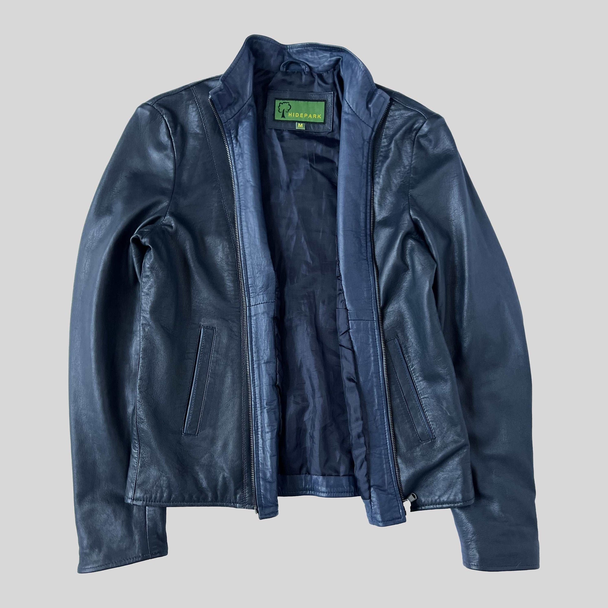 00's Leather Fitted Jacket in Navy - M