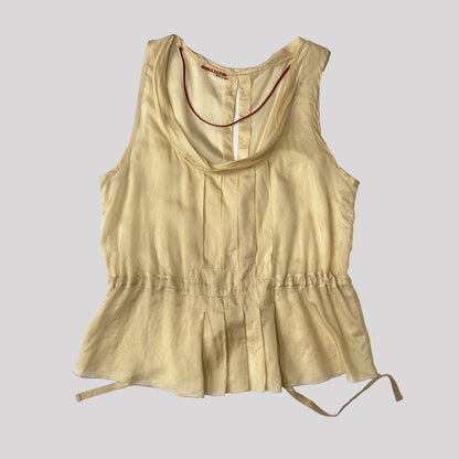 Vintage Prada Sport Silk Vest with Pleats & Waist Tie in Cream - S