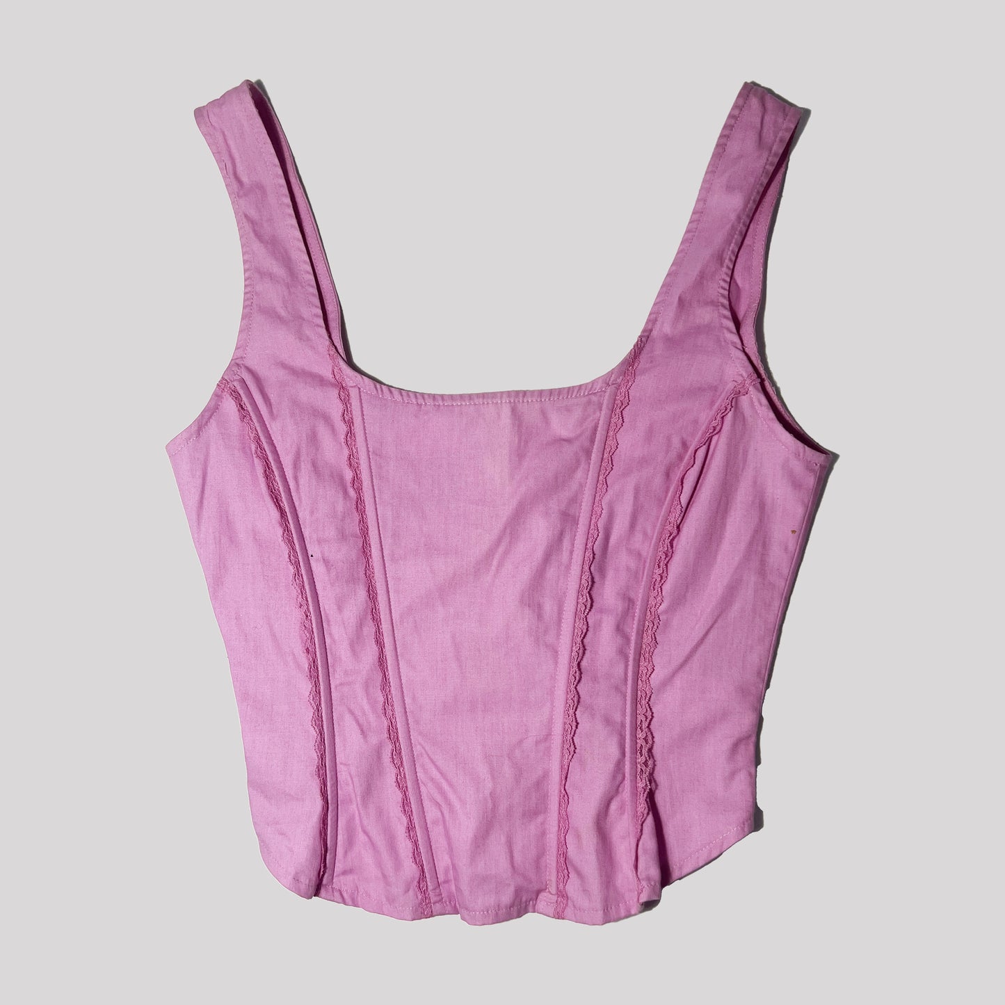 Early 00's Pink Cotton Boned Corset with Lace Trim - S