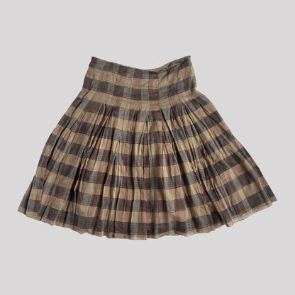 Prada Cotton Pleated Mid Length Skirt in Beige Check - w28"