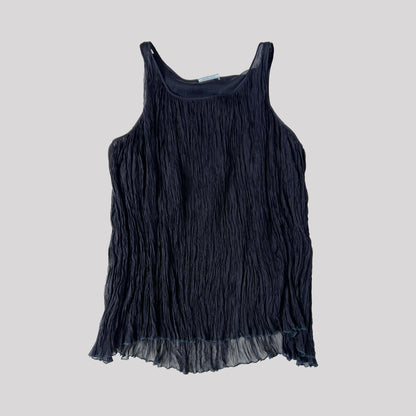 Prada Silk Pleated Tunic Top in Navy - M