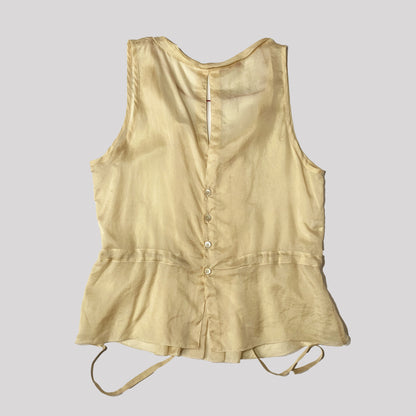 Vintage Prada Sport Silk Vest with Pleats & Waist Tie in Cream - S