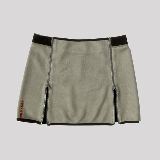 00's Prada Sport Double Zip Mesh Mini Skirt in Grey - W32"