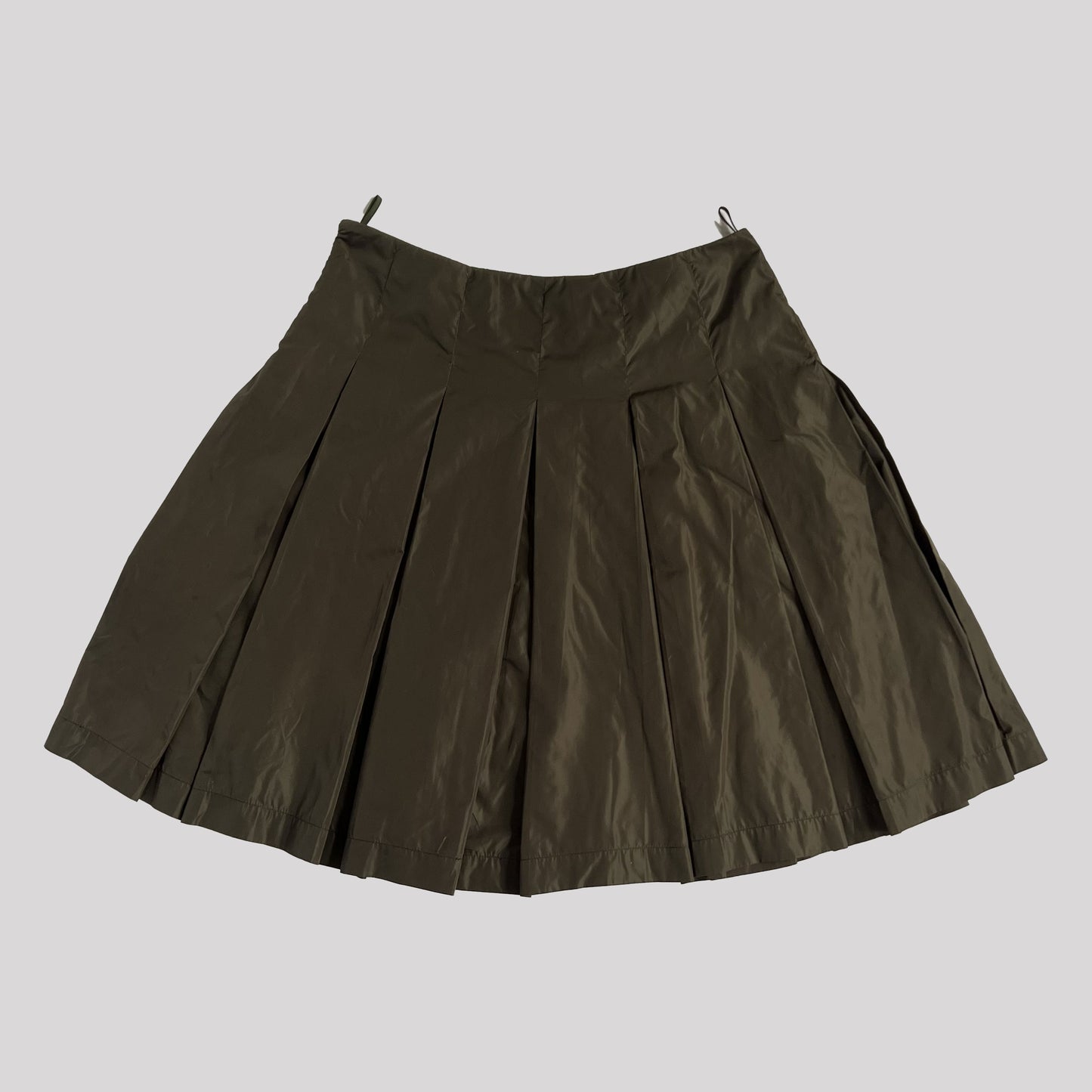 Vintage Prada Nylon Pleated Midi Skirt in Khaki  - w30"