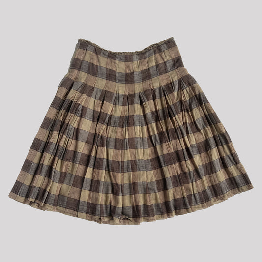 Prada Cotton Pleated Mid Length Skirt in Beige Check - w28"