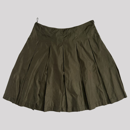 Vintage Prada Nylon Pleated Midi Skirt in Khaki  - w30"