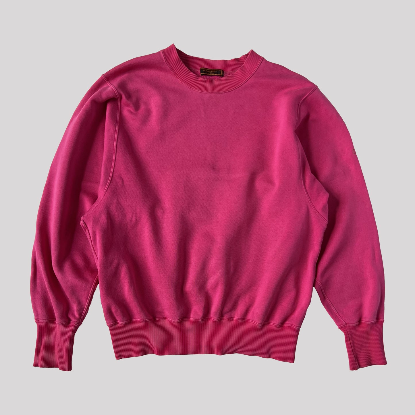 80's Yves Saint Laurent Sweatshirt with Embroidered Logo on Sleeve in Pink - S