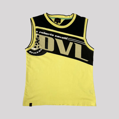 00's Roberto Cavalli Turbo Devils Moto Style Tank Top in Yellow - UK 12