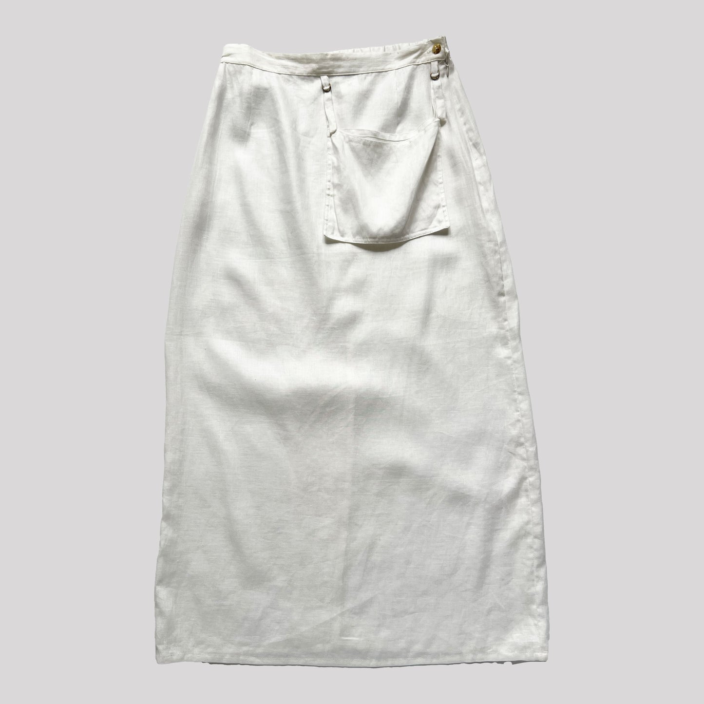 Sarah Pacini Linen Maxi Skirt with Utility Pocket in White - M