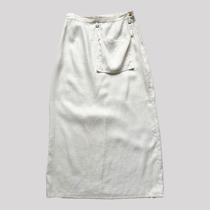 Sarah Pacini Linen Maxi Skirt with Utility Pocket in White - M