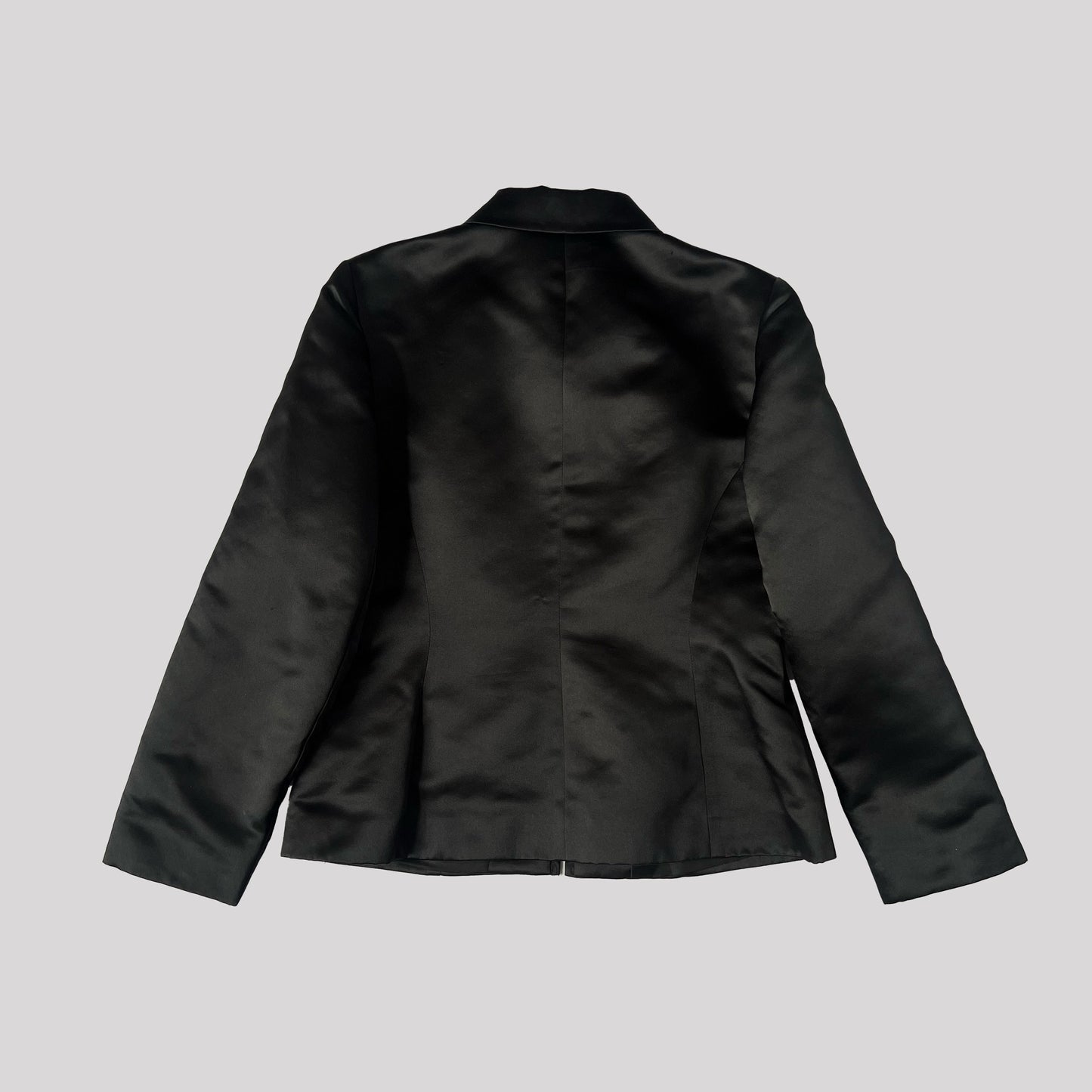 00's Box Jacket with Collar in Black Satin - M