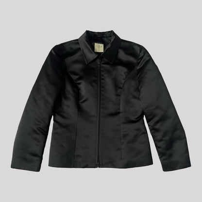 00's Box Jacket with Collar in Black Satin - M