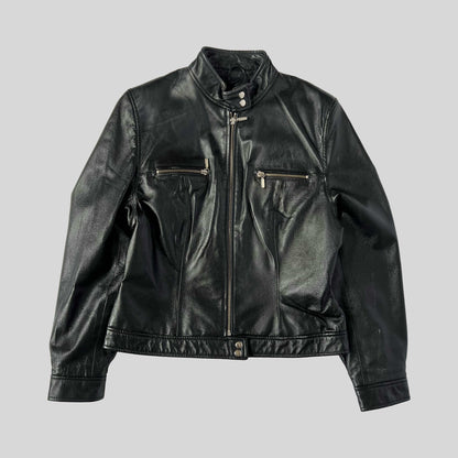 00's Leather Moto Biker Jacket in Black - Size 12