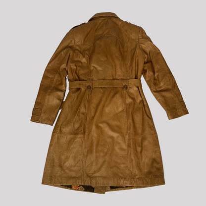 00's Vintage Leather Trench Coat in Tan - L