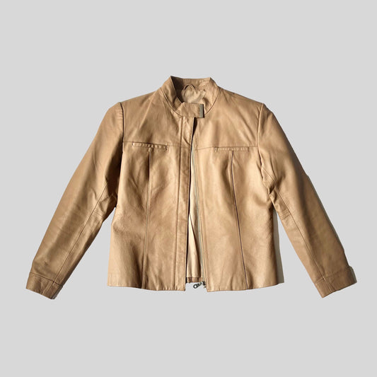 00's Leather Moto Jacket in Tan - M/L