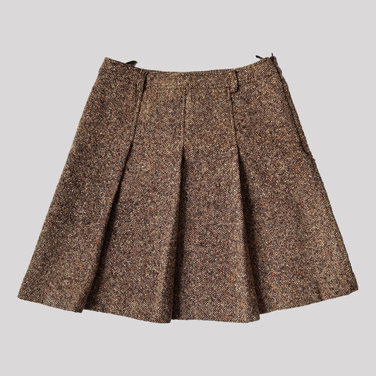 Vintage Miu Miu Pleated Mid Length Skirt in Tan Herringbone - M