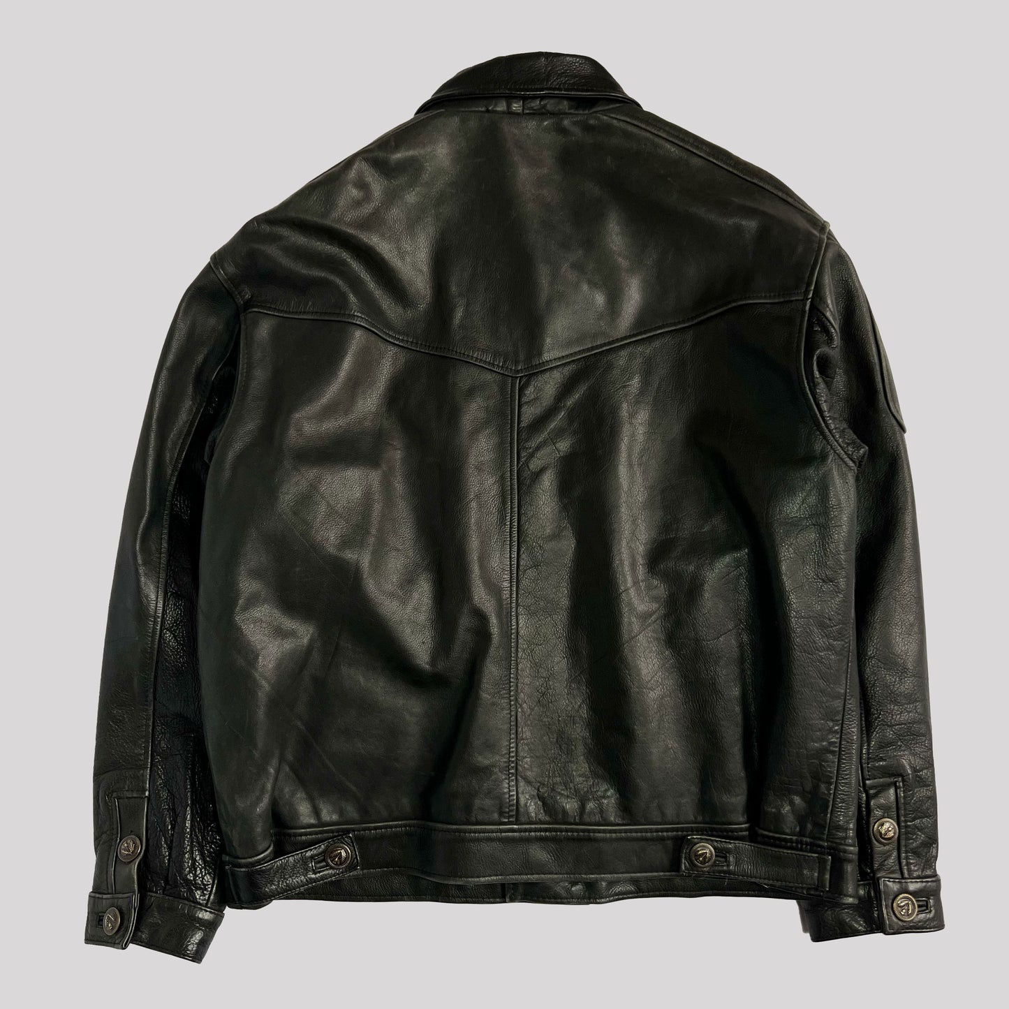 Vintage Heavyweight Leather Bomber Jacket in Black - Large