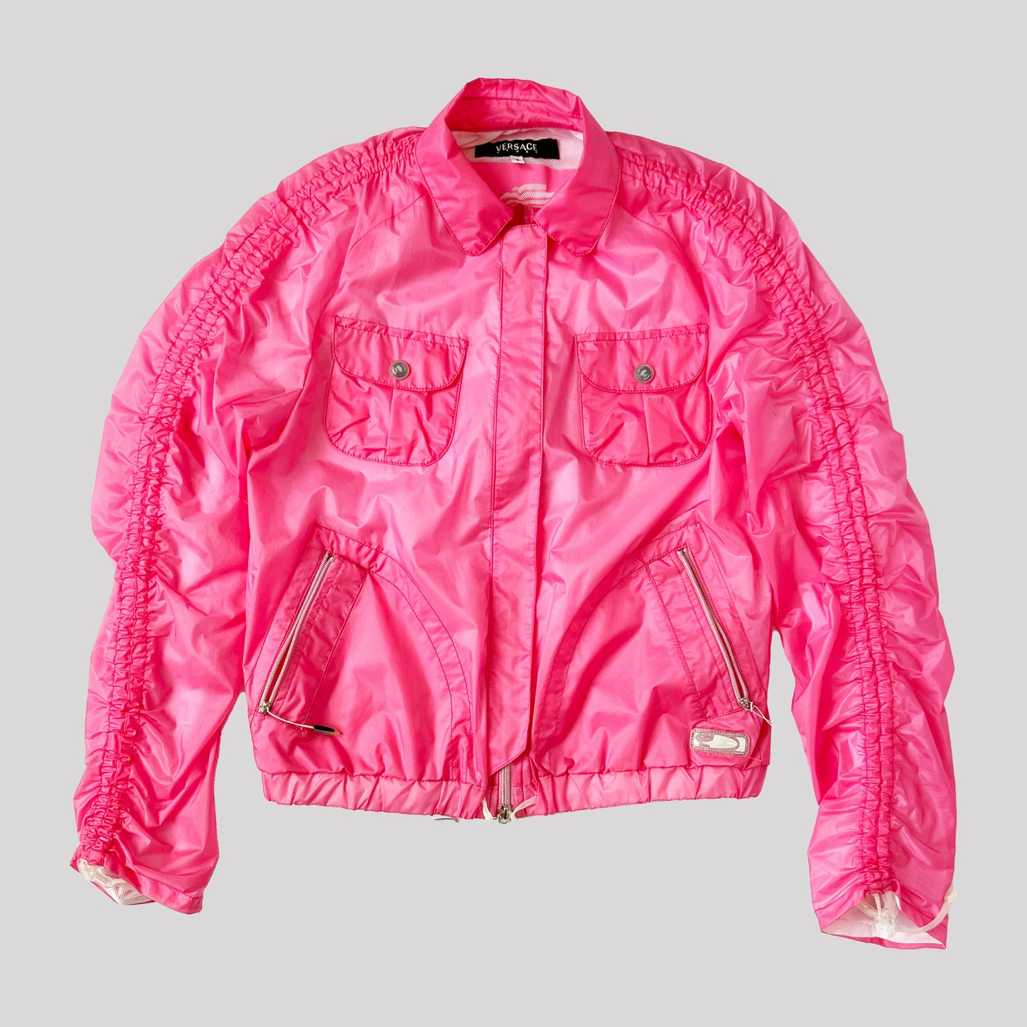 Vintage Versace Sport Jacket with Adjustable Ruched Sleeves in Transparent Pink - S