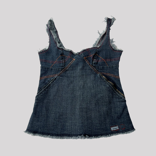 00's Diesel Denim Bodice Top with Pocket & Contrast Stitching - m